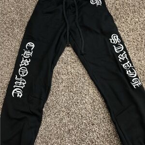 Chrome Hearts Black Joggers with White Lettering
